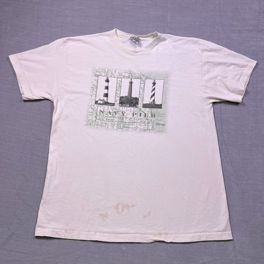VTG Gear For Sports Unisex Ivory Navy Pier Casual Wear Crew Neck T-Shirt Size XL